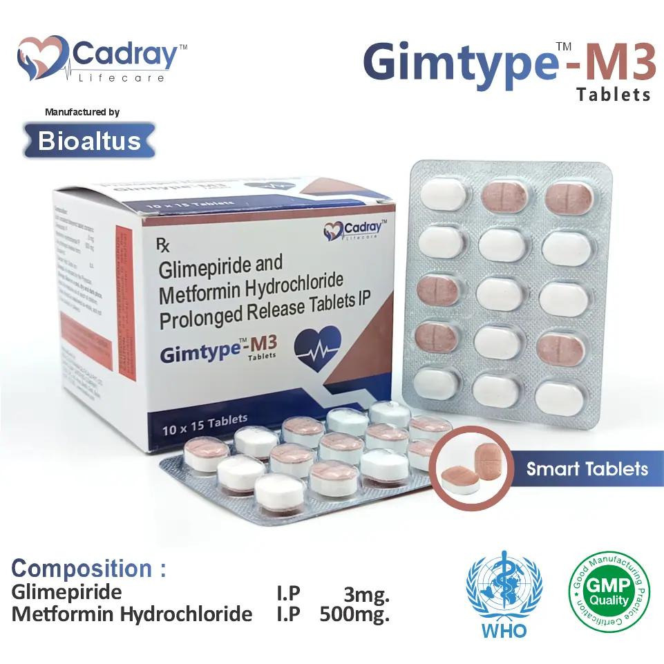 Glimepiride 3mg + Metformin 500mg Tablet | Antidiabetic Care | Best Price for PCD Pharma Franchise